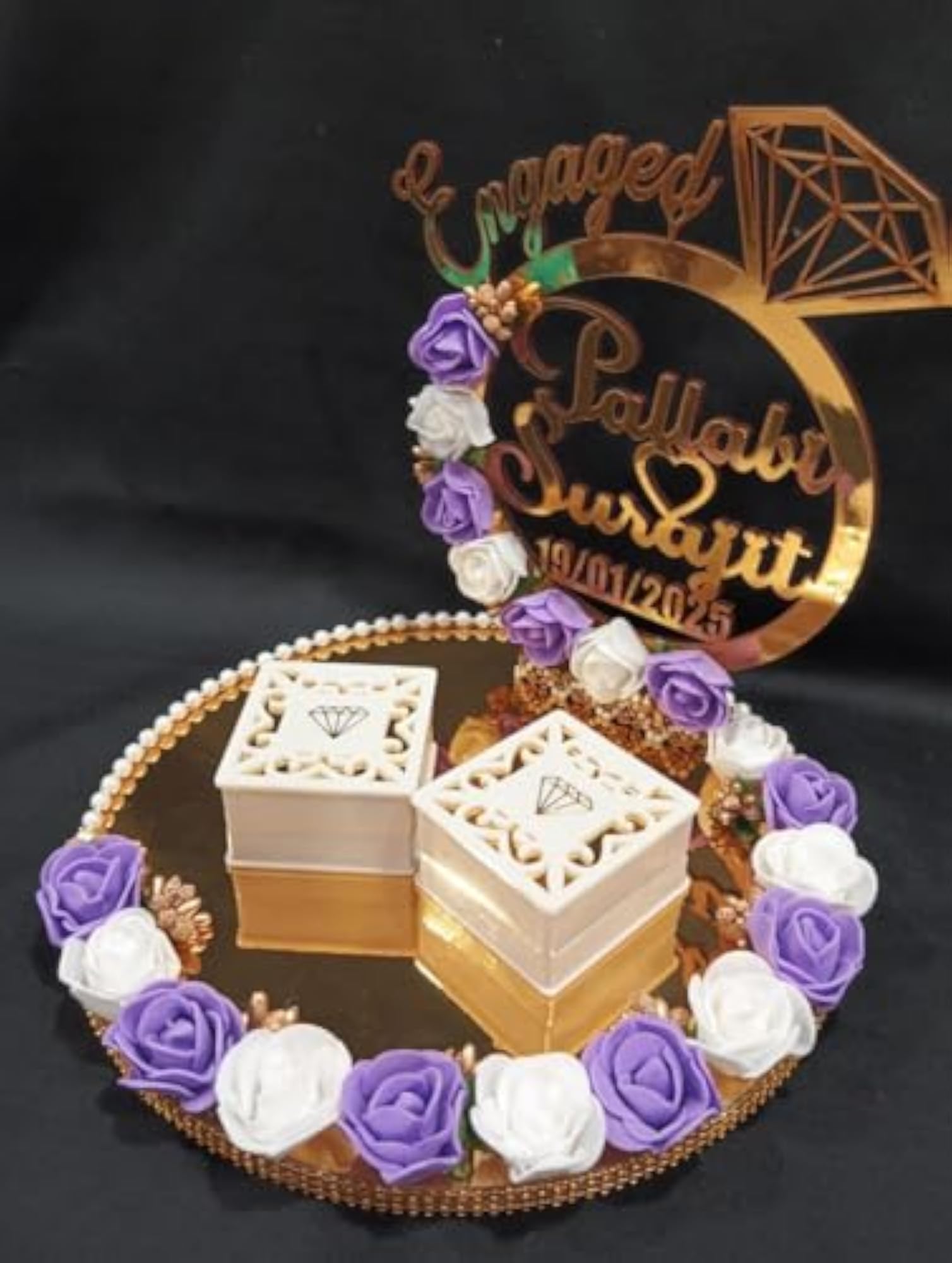 Personalized Engagement Wedding Ring Platter, Elegant Holder
